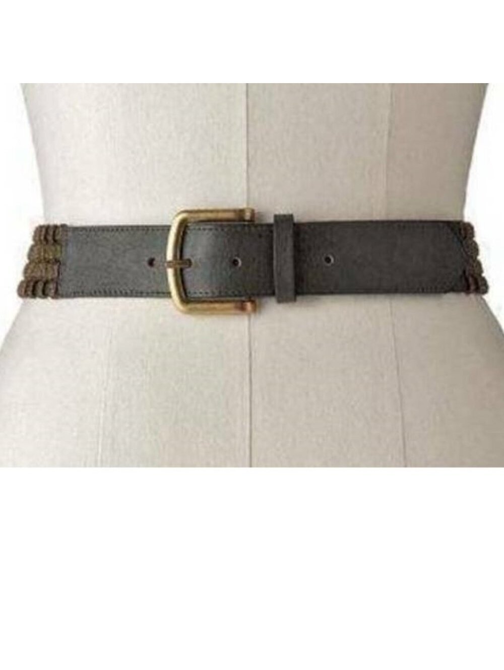 Womens Ribbed Link Belt Apt 9 34" Medium Gold Hardware Olive Green Fx Leather